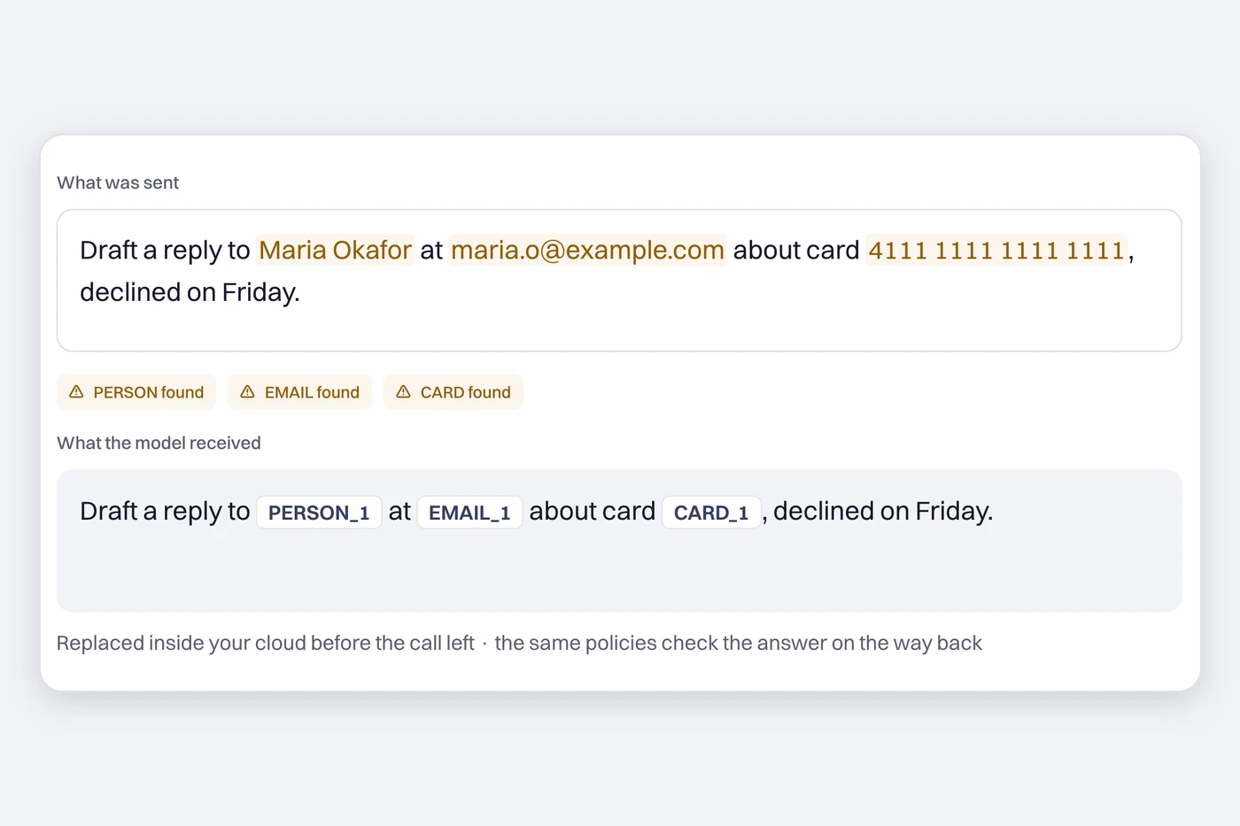 AI Console: product window with sample data